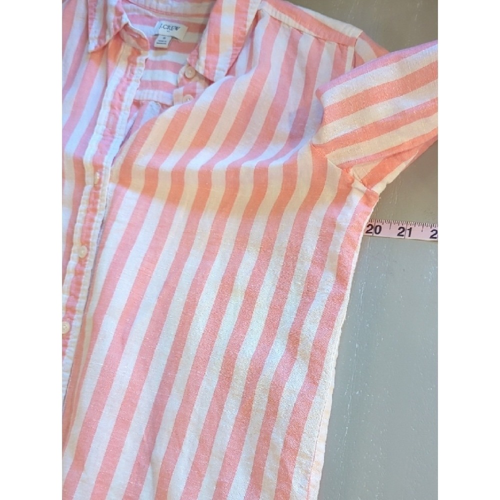 J Crew Linen Button Up Shirt Coral Pink White size Small - Picture 6 of 7